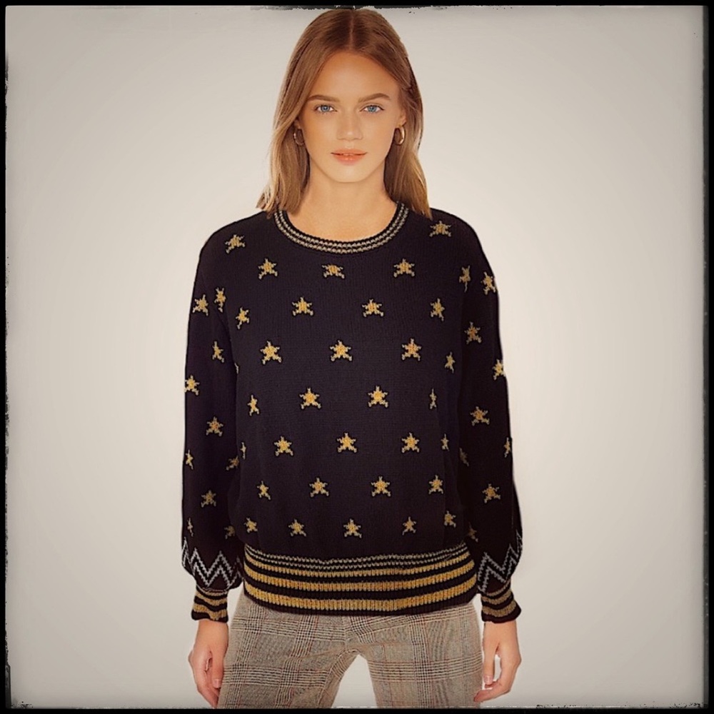 Susan Bristol Black Top with Gold Stars VINTAGE
